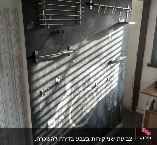 קיר שחור עם מתלים במטבח